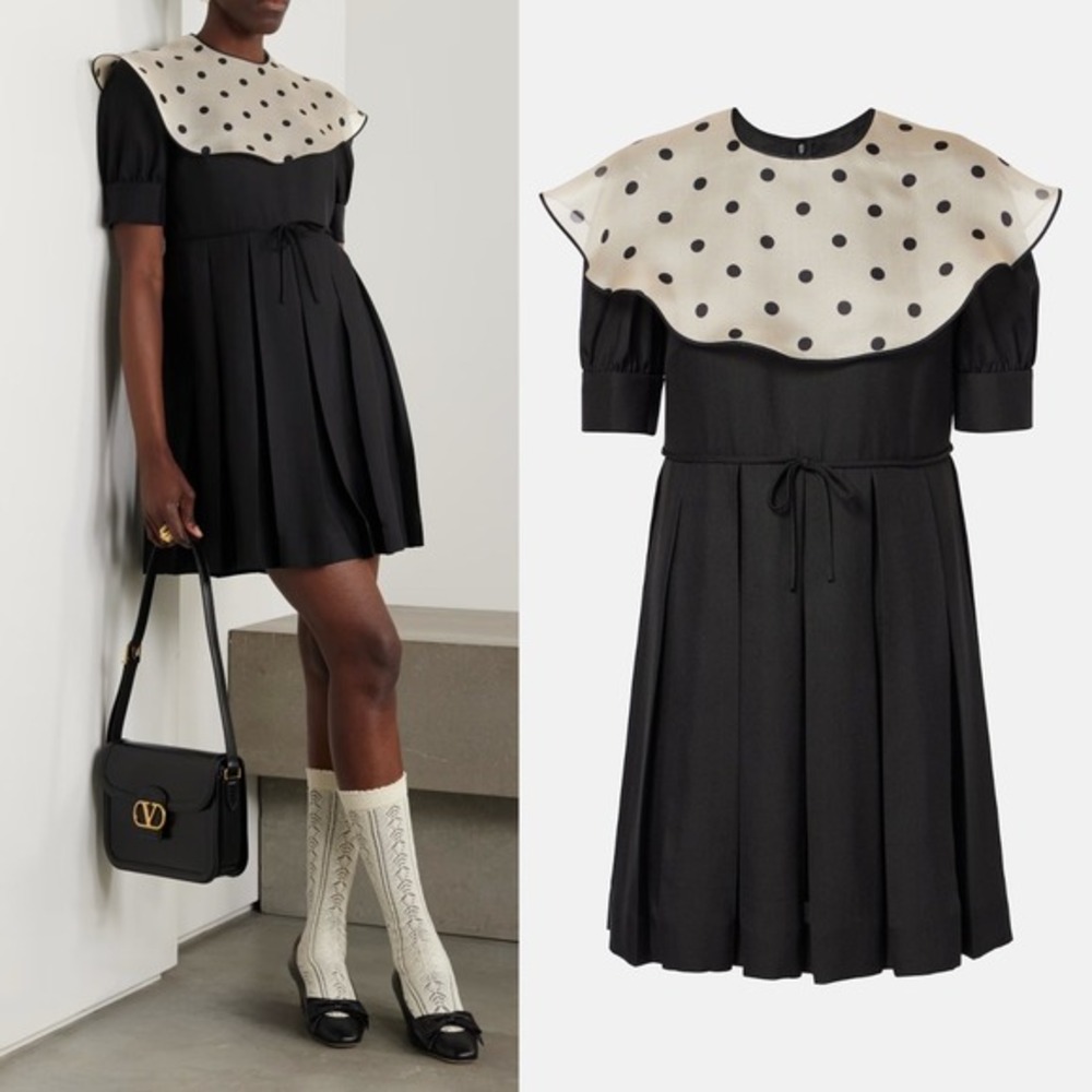 Valentino Garavani Polka Dot Collar Silk Mini Dress $5,400 - Size IT 38 / US 2